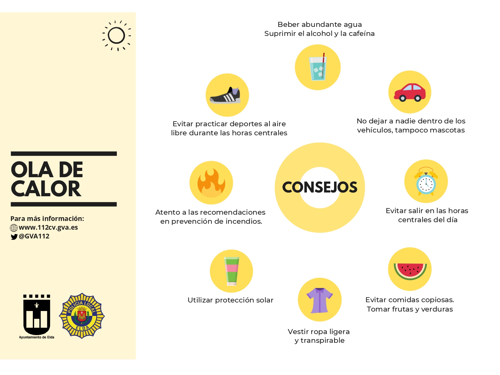 El Ayuntamiento de Elda advierte de los riesgos de la ola de calor e insta a la población a tomar medidas preventivas ante las altas temperaturas