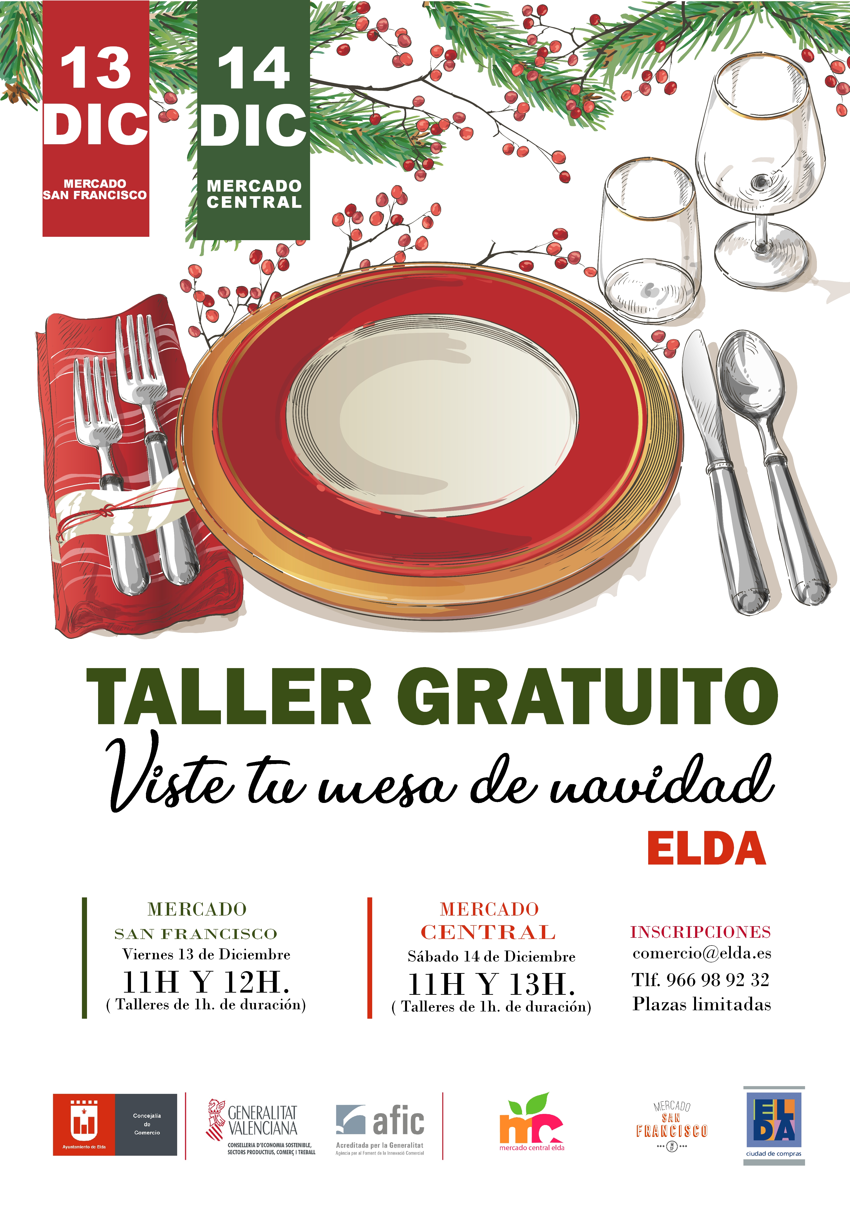 Comercio organiza dos talleres sobre cata de vinos y mesas de Navidad en los mercados municipales de Elda