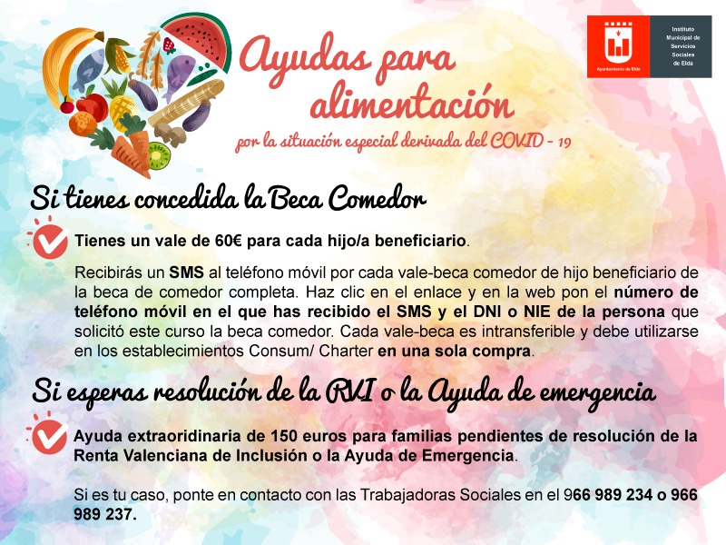 Más de 800 escolares de Elda se benefician del bono-comedor puesto en marcha por la Conselleria de Educación