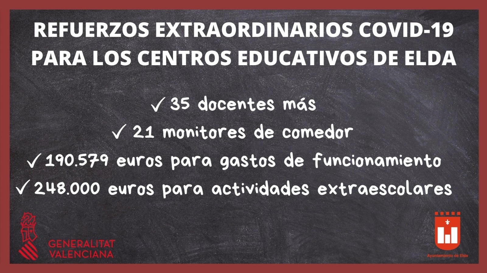 Los centros educativos de Elda contarán con un refuerzo extraordinario de 35 docentes para afrontar el curso 2020-21