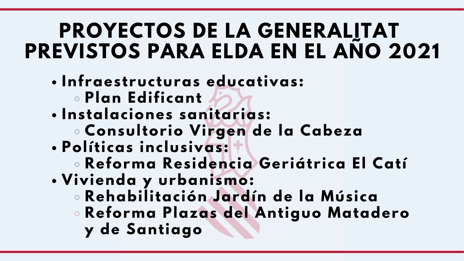 Las inversiones de la Generalitat en Elda llegarán el próximo año a una cantidad próxima a los 20 millones de euros