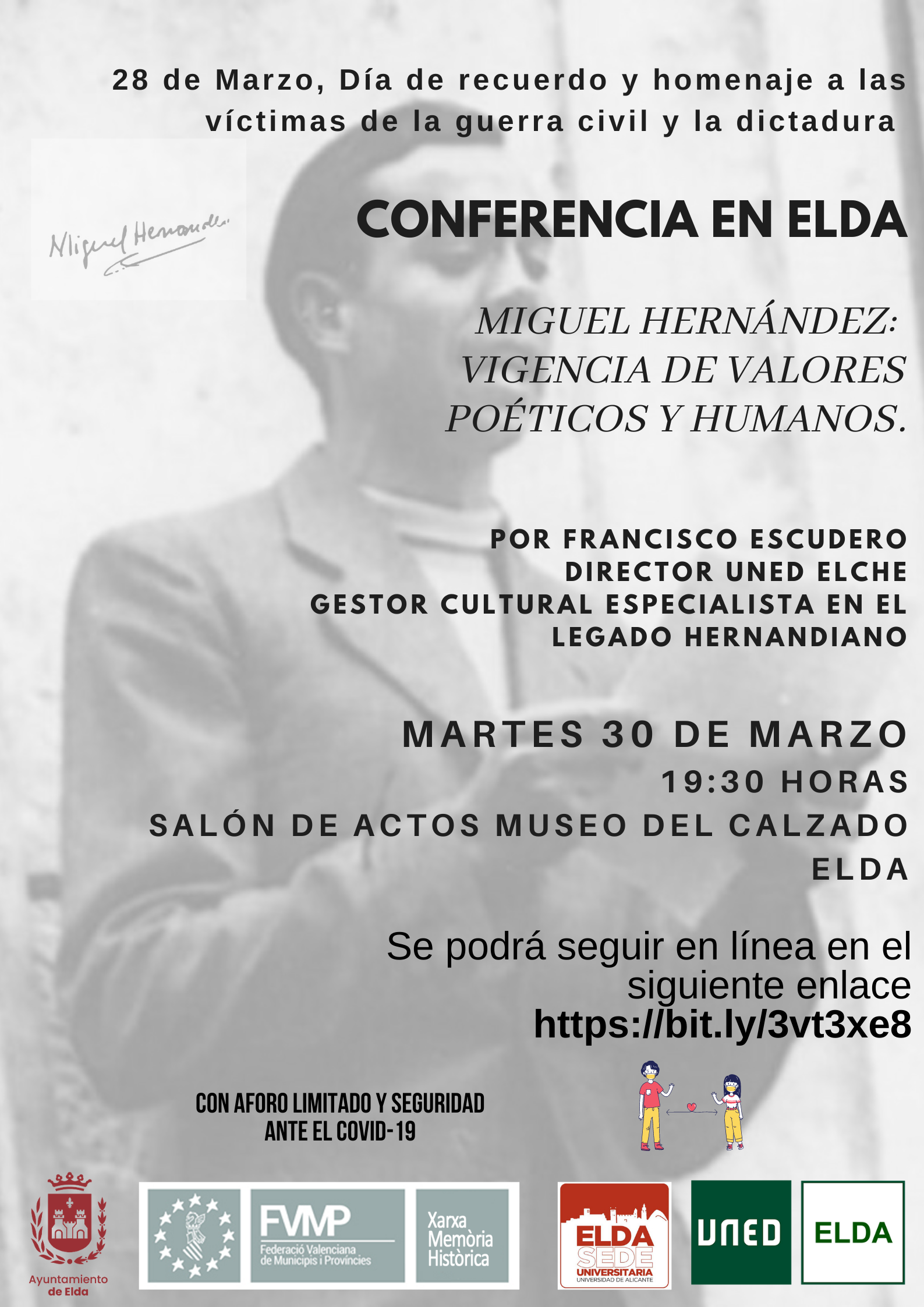 El Ayuntamiento de Elda organiza una conferencia sobre Miguel Hernández para conmemorar el Día de Recuerdo y Homenaje a las Víctimas de la Guerra Civil y la Dictadura