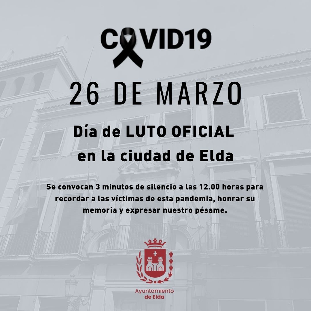 El Ayuntamiento de Elda decreta el próximo viernes día de luto oficial y convoca tres minutos de silencio tras superarse las cien víctimas mortales por el Covid-19 en la ciudad