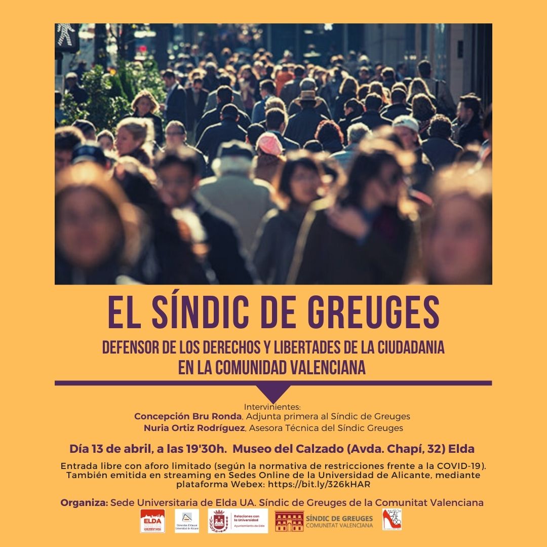 La Adjunta Primera al Síndic de Greuges ofrece en Elda una conferencia-coloquio para dar a conocer el funcionamiento de la institución