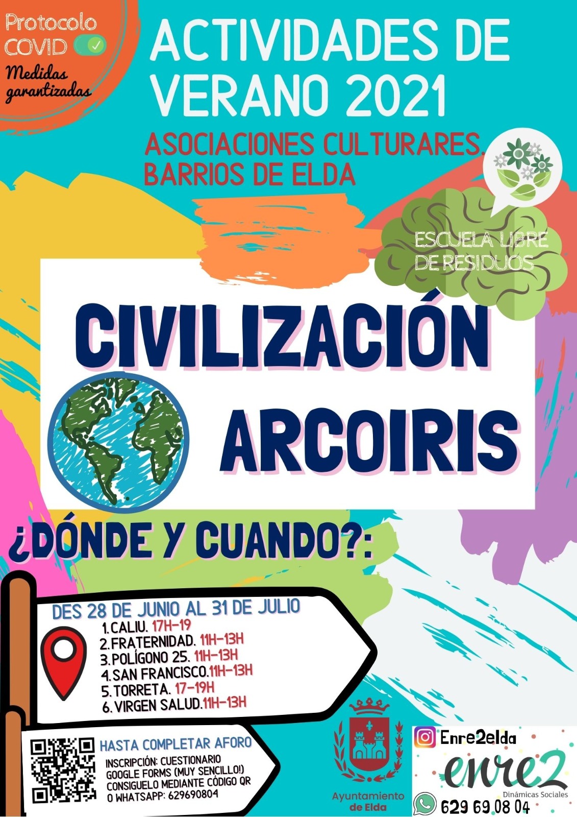 El Ayuntamiento de Elda ofrecerá actividades de verano en los centros sociales de los barrios bajo el nombre ‘Civilización Arco Iris’