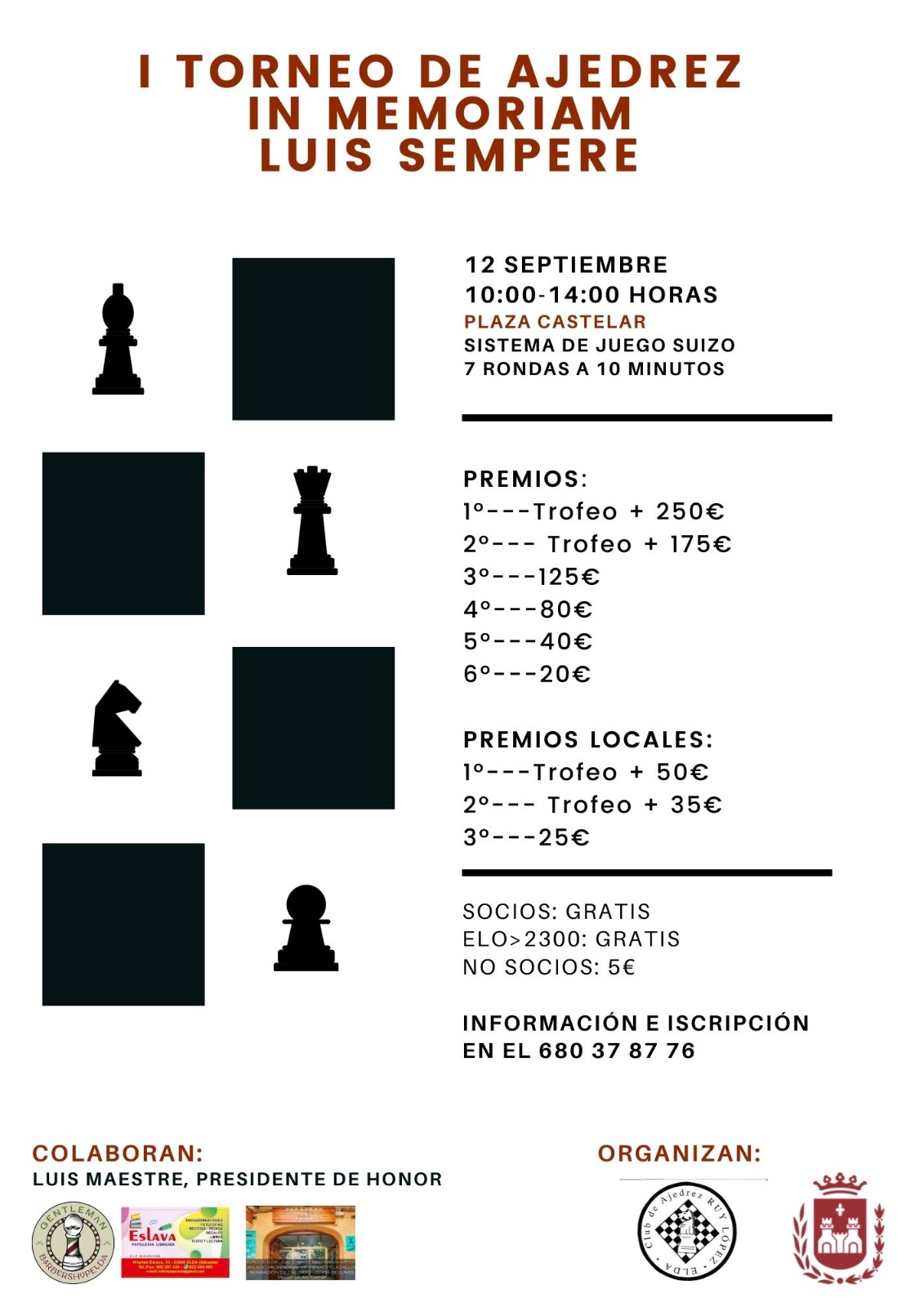 El Ayuntamiento de Elda y el Club de ajedrez Ruy López organizan el I Torneo de Ajedrez “In memoriam Luís Sempere”