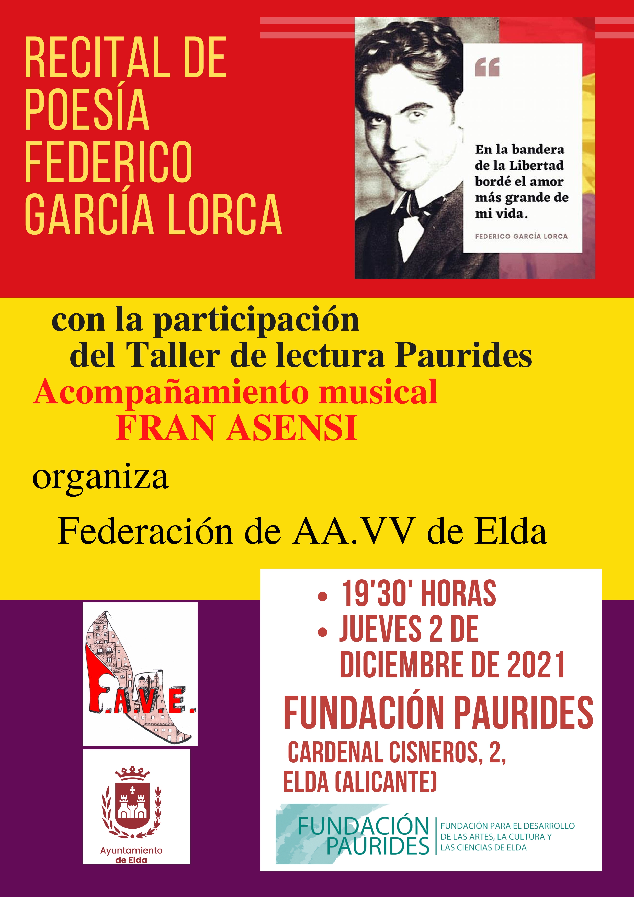 La FAVE clausura la Semana Cultural ‘Nuestros Barrios, Nuestra Gente’ con un recital de poesía de Federico García Lorca