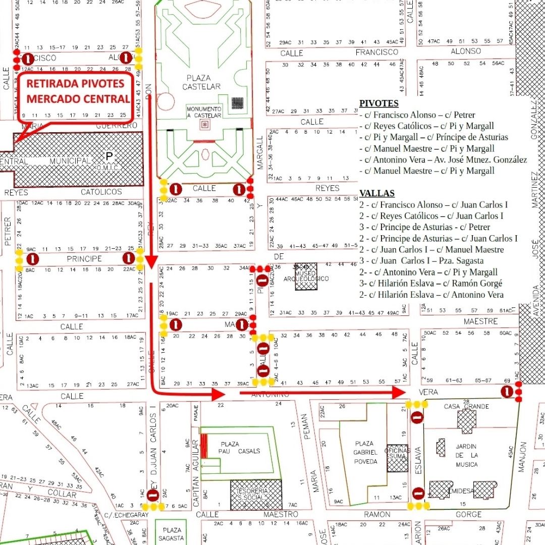 El Ayuntamiento cerrará al tráfico el entorno de la Plaza Castelar los días 17 y 18 de diciembre para garantizar la seguridad de las personas con motivo de las comidas y cenas de empresa
