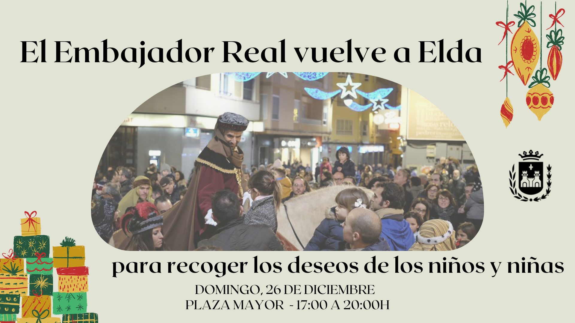 El Embajador Real recibe esta tarde en la Plaza Mayor las cartas de los niños y niñas de Elda