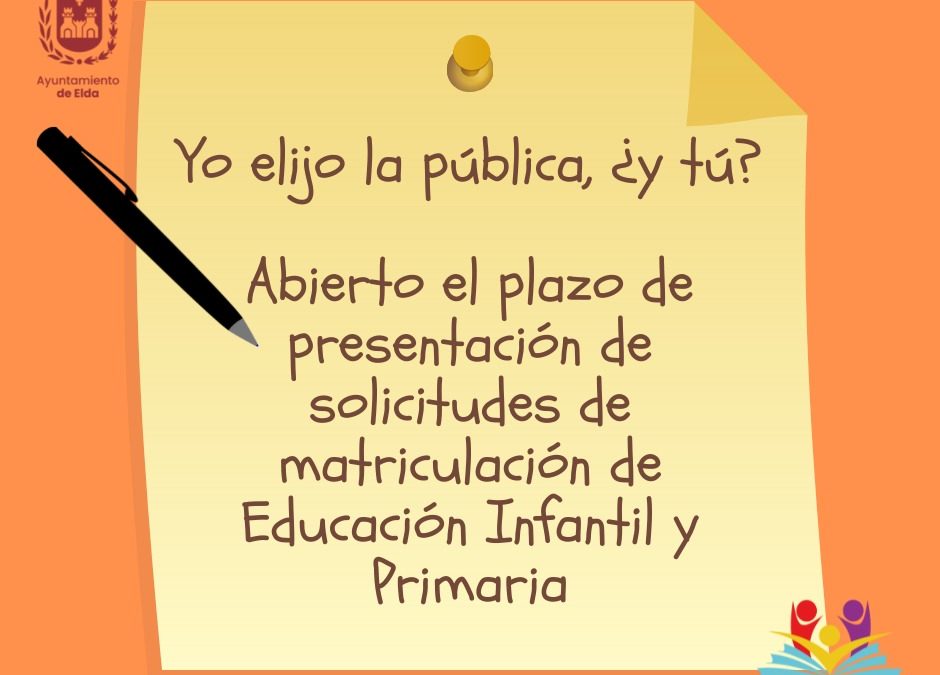 Comienza el plazo de admisión telemática para los alumnos y alumnas de Educación Infantil y Primaria en los centros de Elda