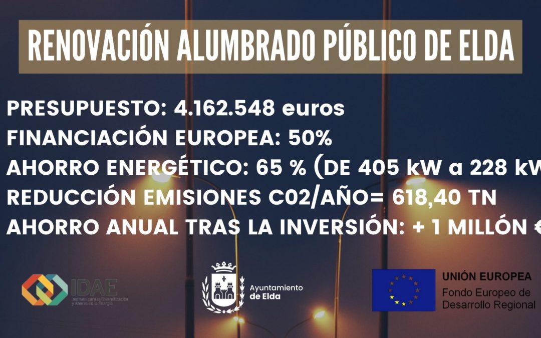 El Ayuntamiento de Elda adjudica el contrato para la renovación del alumbrado público de la ciudad que será cofinanciado con fondos europeos concedidos por el IDAE