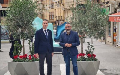 La calle Juan Carlos I estrena imagen urbana con la instalación de nuevas jardineras y de diez zapatos de mujer de grandes dimensiones