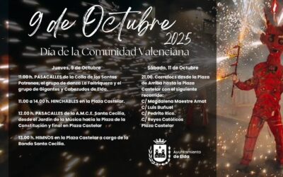 Elda abrirá la celebración del 9 de Octubre con pasacalles y la interpretación de los himnos en la Plaza Castelar y la cerrará el sábado 11 por la noche con el multitudinario ‘Correfoc’
