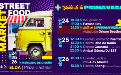 La Fiesta de la Primavera y el Elda Street Food Market llenarán a partir de mañana la Plaza Castelar de la mejor música y la mejor oferta gastronómica sobre ruedas