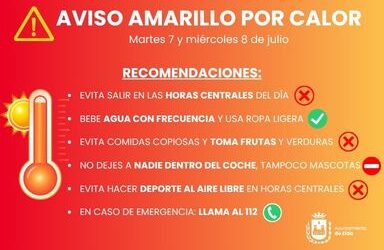 El Ayuntamiento de Elda advierte de los riesgos de la ola de calor e insta a la población a tomar medidas preventivas ante las altas temperaturas previstas para esta semana